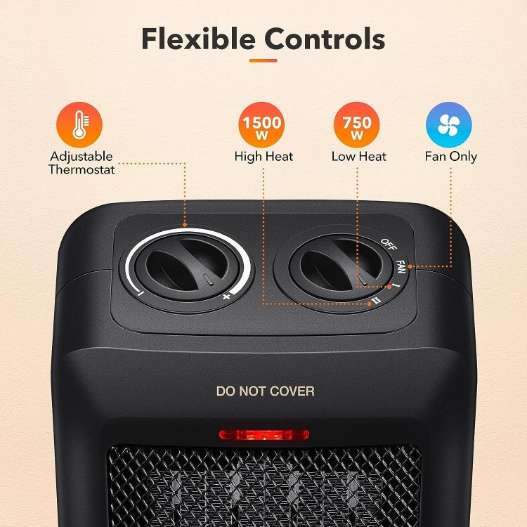 GiveBest Portable Ceramic Space Heater, 1500W/750W Electric Heater