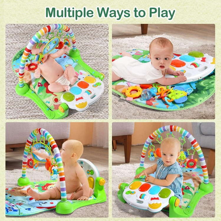 CUTE STONE Baby Gym Play Mat, Play Piano Gym with Tummy Time Activity Mat