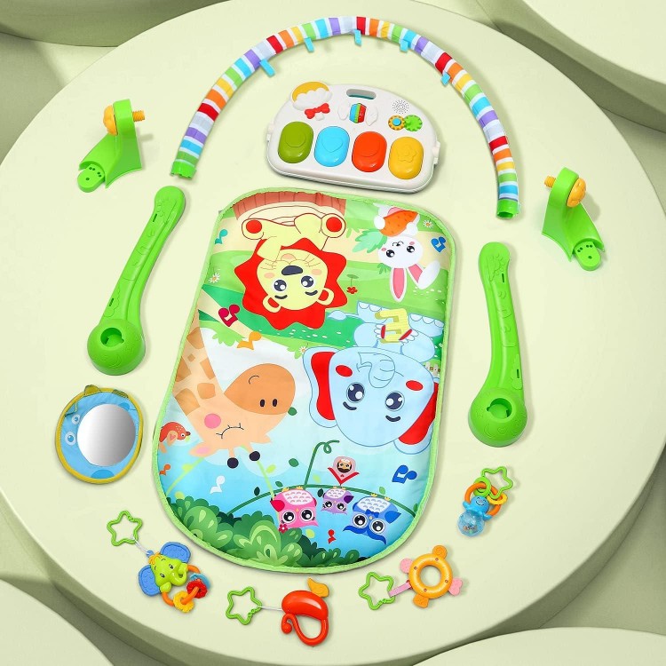 CUTE STONE Baby Gym Play Mat, Play Piano Gym with Tummy Time Activity Mat