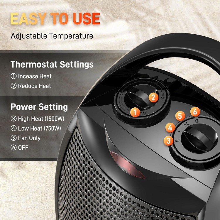 Rintuf 1500W Small Ceramic Space Heater - 3 Modes