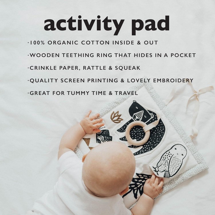 Wee Gallery Organic Activity Pad - High Contrast Tummy Time Play Mat - Visual & Motor Skill Development Pad