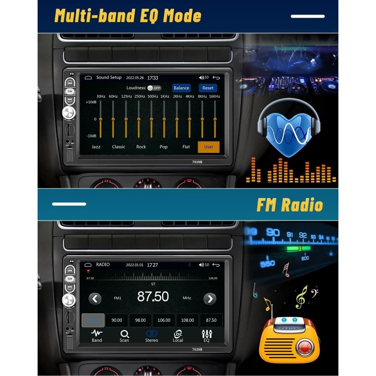 Hikity Single Din Car Stereo 7 Inch Touchscreen