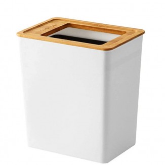 Doyingus Slim Trash Can, Small Wastebasket with Bamboo Lid Rectangular