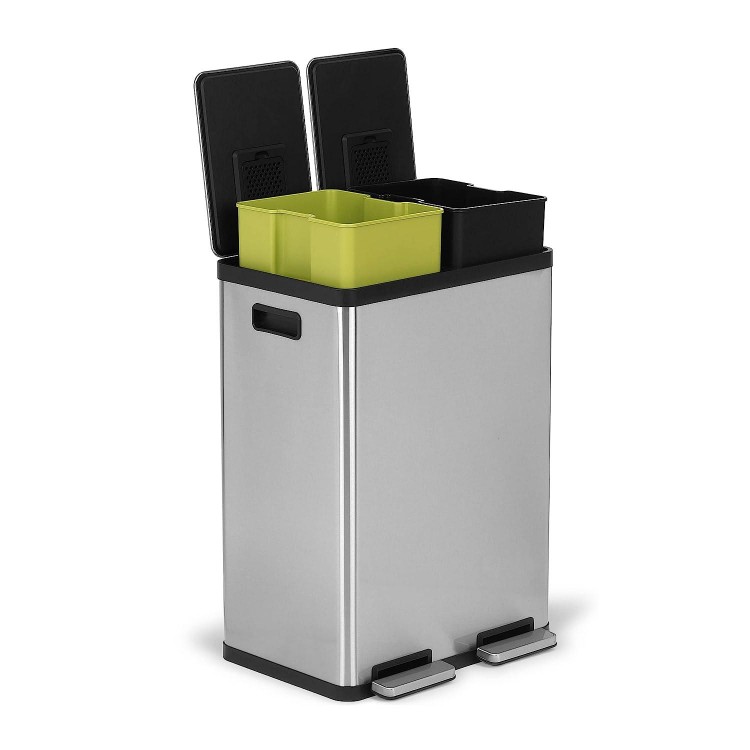 Rectangular Hands-Free Dual Compartment Recycling Kitchen Step Trash