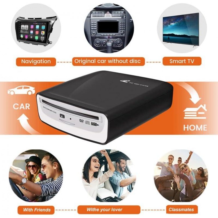 USB CD Player for Car with Upgraded Extra Accessories, External Portable Car CD Players