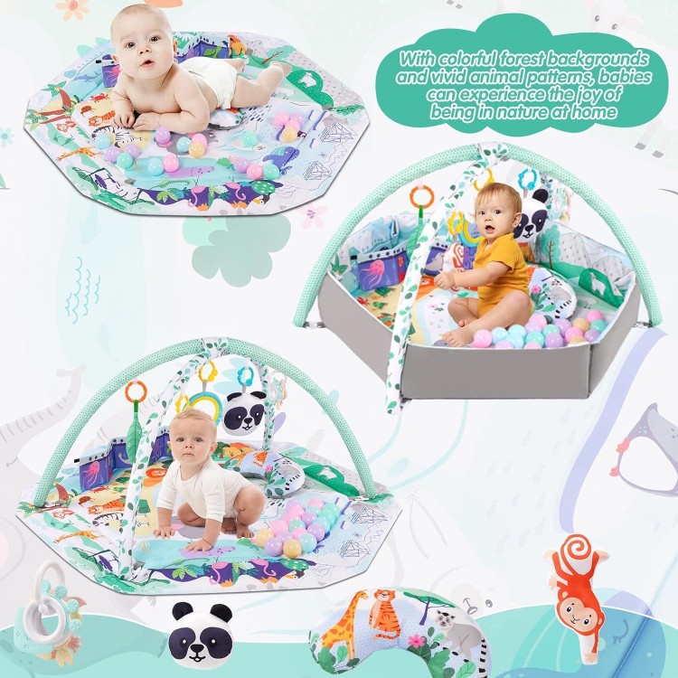 5-in-1 Baby Play Gym Mat, Tummy Time Activity Mat