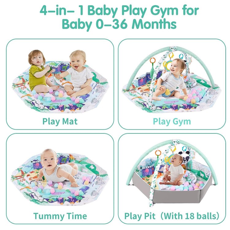 5-in-1 Baby Play Gym Mat, Tummy Time Activity Mat