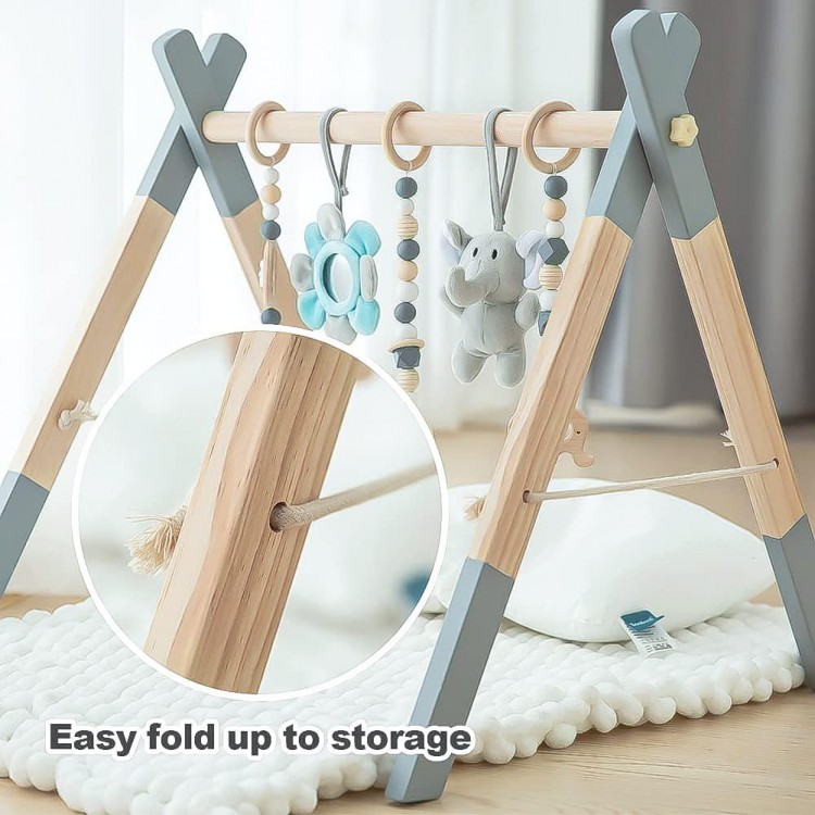 Wooden Baby Play Gym Foldable Frame Activity Gym Hanging Bar
