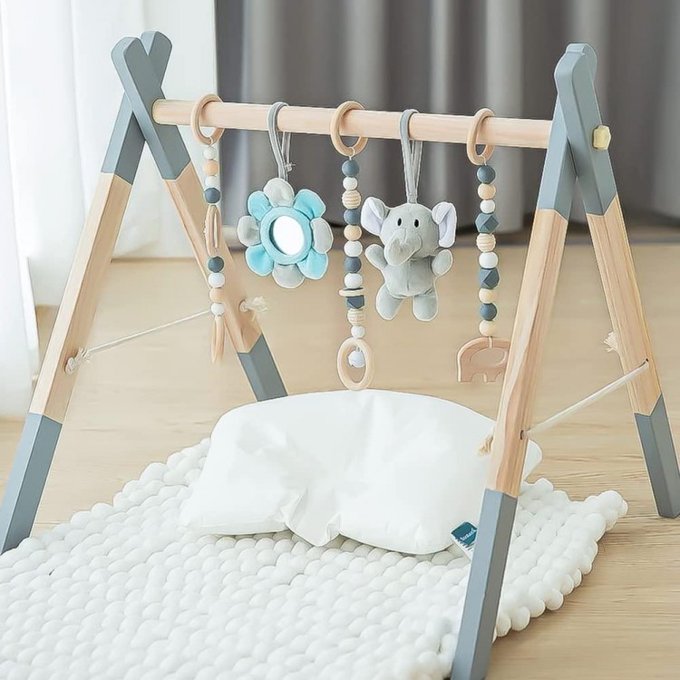 Wooden Baby Play Gym Foldable Frame Activity Gym Hanging Bar