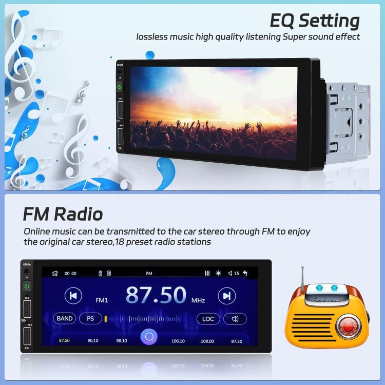 6.9 Inch Single Din Apple Carplay Car Stereo Touchscreen Car Radio with Bluetooth