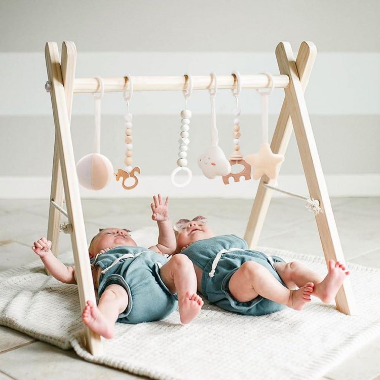 Wooden Baby Gym, Foldable Baby Play Gym, Natural Pine Wood Play Gym