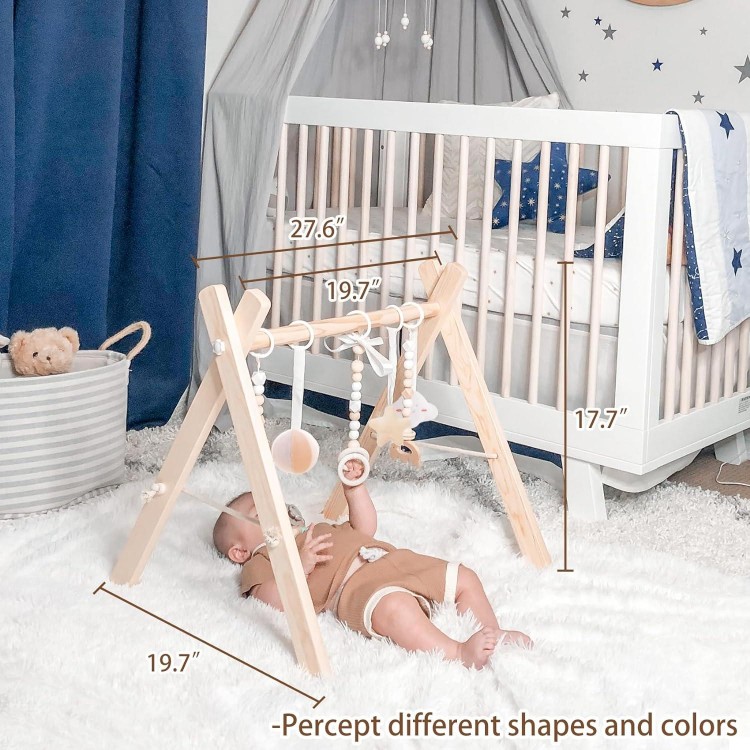 Wooden Baby Gym, Foldable Baby Play Gym, Natural Pine Wood Play Gym