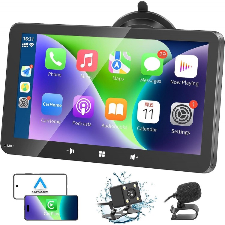 Portable Apple Carplay,Wireless Carplay and Android Auto，7'' Touch Screen Car Stereo,Car Radio