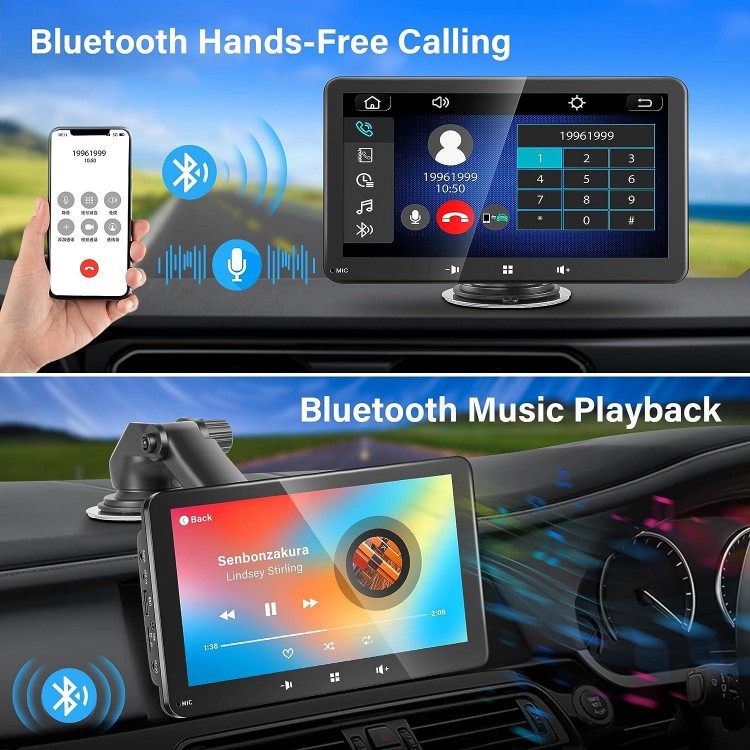 Portable Apple Carplay,Wireless Carplay and Android Auto，7'' Touch Screen Car Stereo,Car Radio