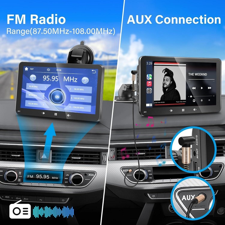 Portable Apple Carplay,Wireless Carplay and Android Auto，7'' Touch Screen Car Stereo,Car Radio