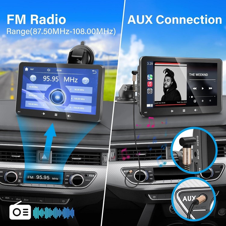 Newest Wireless Apple Carplay & Android Auto, Portable Apple CarPlay, 7'' Touch Screen Car Stereo 