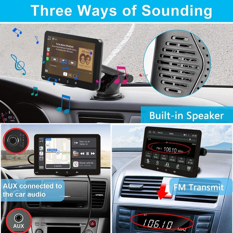 Portable Car Stereo Wireless Apple Carplay Wireless Android Auto, 7Inch IPS Touchscreen Car Audio Receivers Car Radio