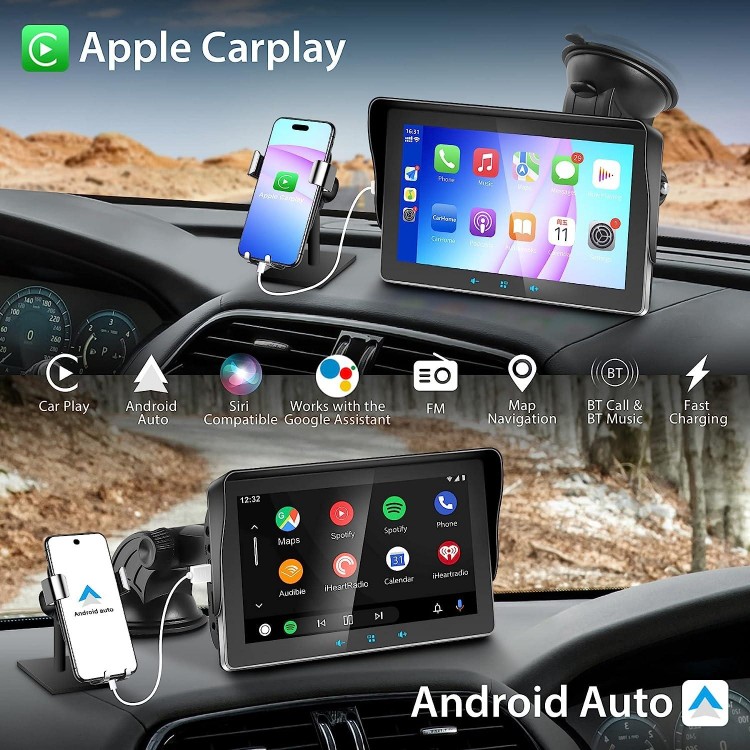 Newest Portable for Apple Carplay Wireless Android Auto,Stereo Car Radio 7 Inch IPS Touch Screen Multimedia Player