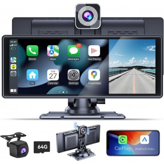 LoLoCar 10.3 Portable Carplay Screen with Adjustable 4K Front/1080P Rear Camera, Wireless Android Auto