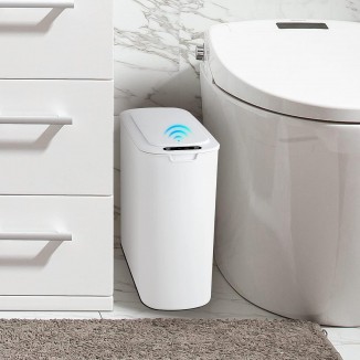 Automatic Motion Sensor Bathroom Trash Can with Lid, Smart Plastic Slim
