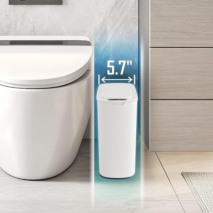 Automatic Motion Sensor Bathroom Trash Can with Lid, Smart Plastic Slim