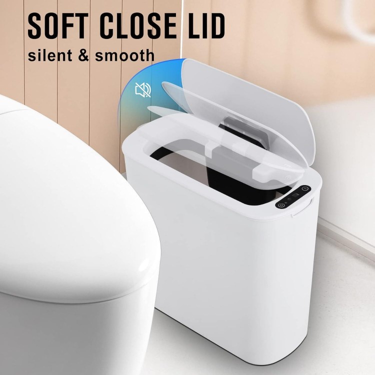 Automatic Motion Sensor Bathroom Trash Can with Lid, Smart Plastic Slim