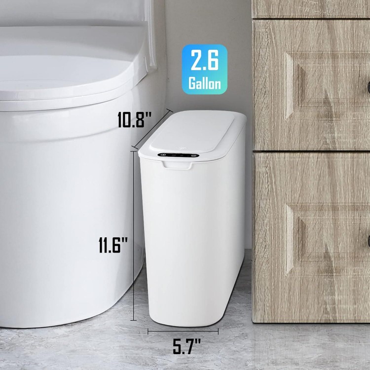 Automatic Motion Sensor Bathroom Trash Can with Lid, Smart Plastic Slim