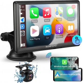 SANPTENT Wireless Apple CarPlay Dash Mount, Portable Car Stereo