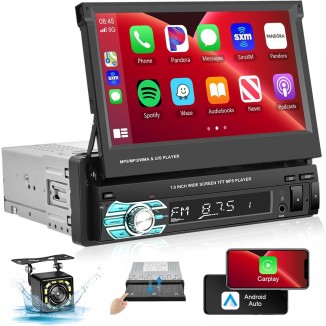 Podofo Single Din Apple Carplay Car Stereo with Android Auto,7‘’ Foldable HD Touchscreen Bluetooth Radio