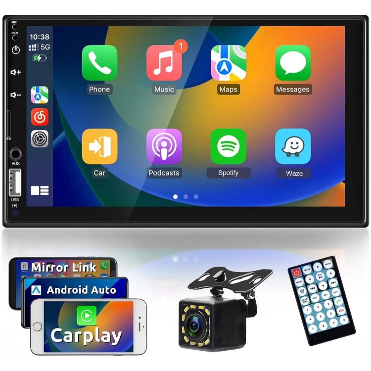 7 Inch Double Din Car Stereo Apple CarPlay & Android Auto 1024 * 600 HD Touchscreen Car Radio Receiver