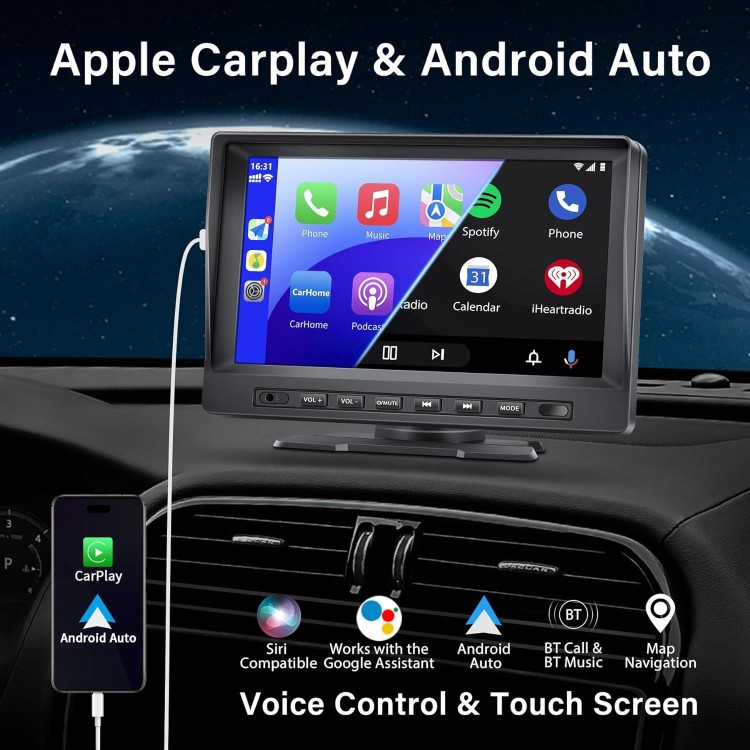 Portable Car Stereo for Apple Carplay Wireless Android Auto, Bluetooth Carplay Screen, 7 Inch IPS Touch Screen Car Radio