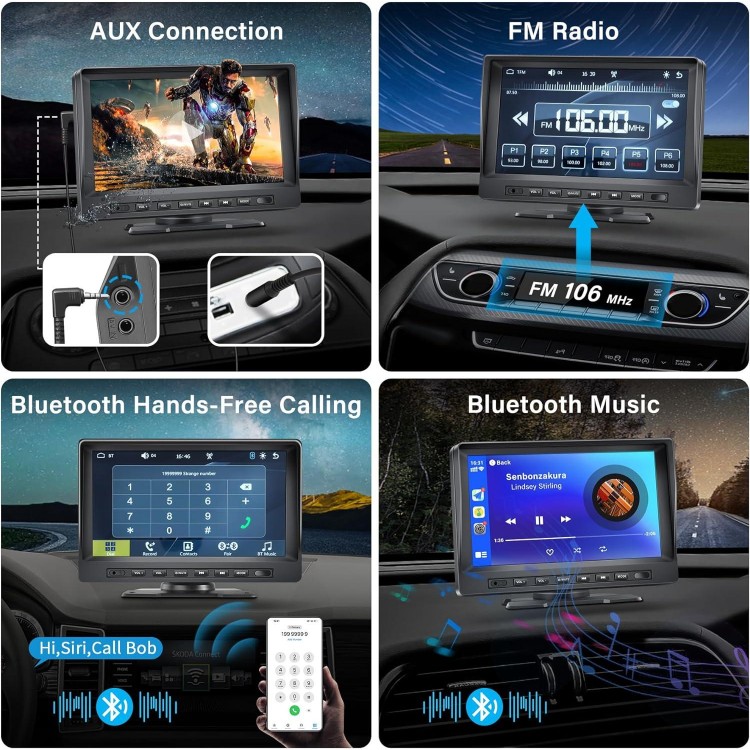 Portable Car Stereo for Apple Carplay Wireless Android Auto, Bluetooth Carplay Screen, 7 Inch IPS Touch Screen Car Radio