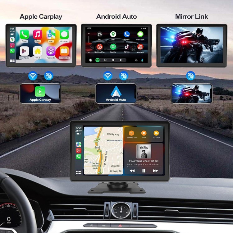 2023 Newest Wireless Apple Carplay & Android Auto, 7 Inch Touchscreen Automatic Multimedia Player