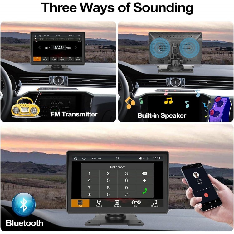 2023 Newest Wireless Apple Carplay & Android Auto, 7 Inch Touchscreen Automatic Multimedia Player