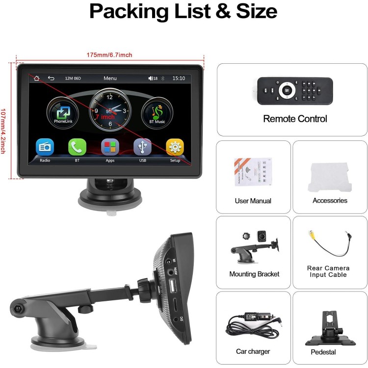 2023 Newest Wireless Apple Carplay & Android Auto, 7 Inch Touchscreen Automatic Multimedia Player