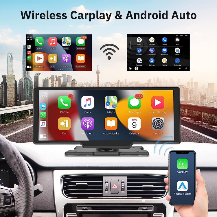 METEESER Portable Car Stereo Wireless Apple Carplay Android Auto, 10.26 Inch IPS Touchscreen Car Radio