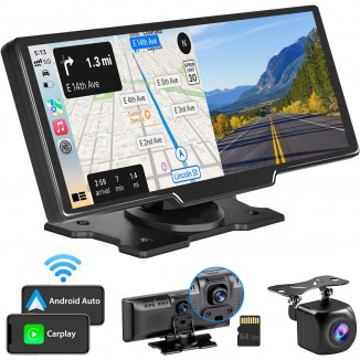 Portable Wireless Car Stereo with 2.5K Dash Cam - 1080p Backup Camera