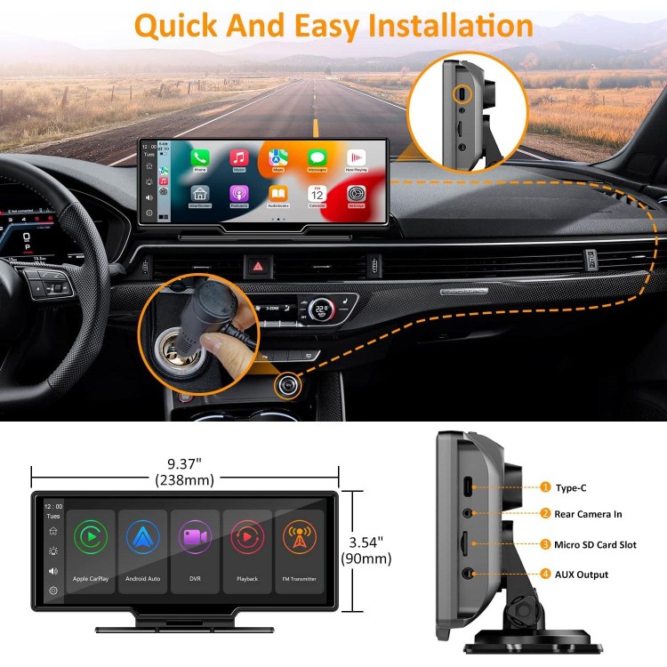Portable Wireless Car Stereo with 2.5K Dash Cam - 1080p Backup Camera