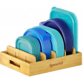 SpaceAid Bamboo Lid Organizer,with 5 Adjustable Dividers for Cabinets