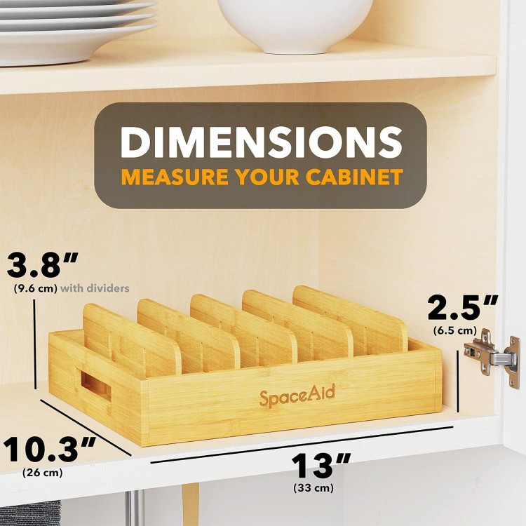 SpaceAid Bamboo Lid Organizer,with 5 Adjustable Dividers for Cabinets