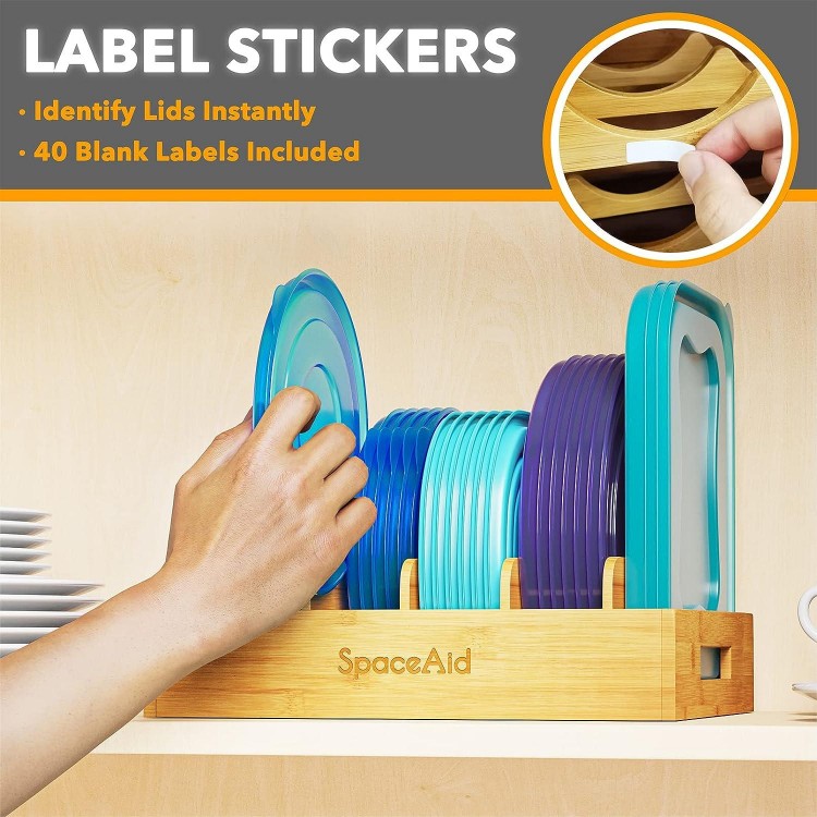 SpaceAid Bamboo Lid Organizer,with 5 Adjustable Dividers for Cabinets