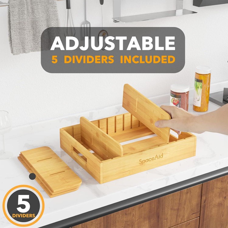 SpaceAid Bamboo Lid Organizer,with 5 Adjustable Dividers for Cabinets