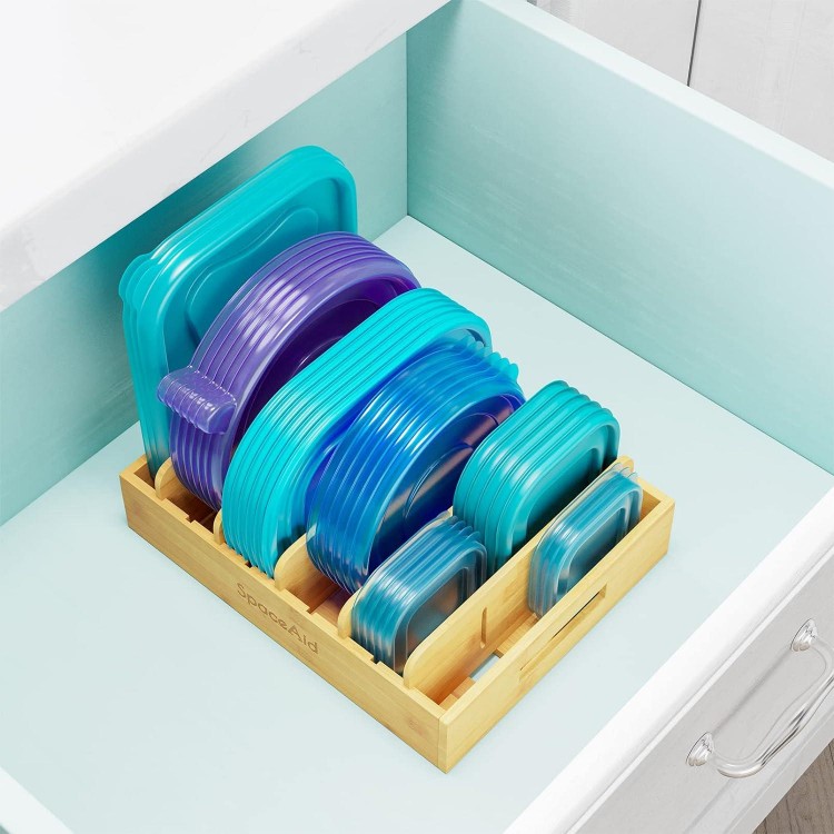 SpaceAid Bamboo Lid Organizer,with 5 Adjustable Dividers for Cabinets