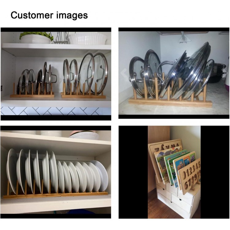 INNERNEED Bamboo Wooden Plate Racks Holder Kitchen Storage Cabinet Organizer