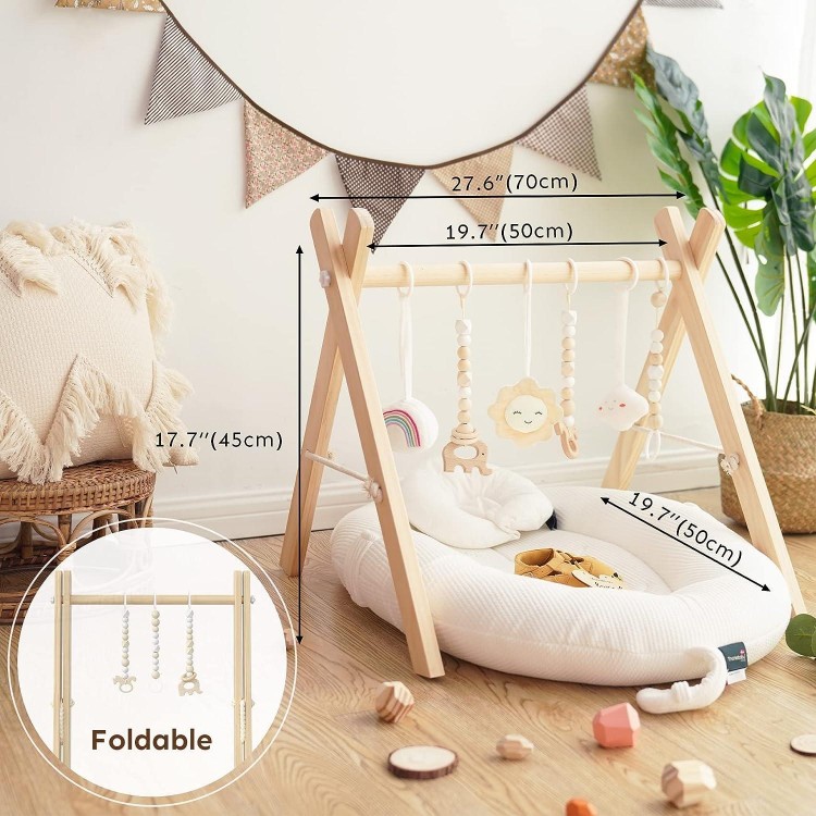 Wooden Baby Gym, Foldable Baby Play Gym Frame Activity Gym