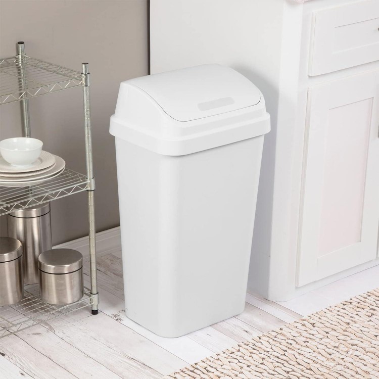 Flat Side Lidded Wastebasket Trash Can for Kitchen,Garage,or Workspace