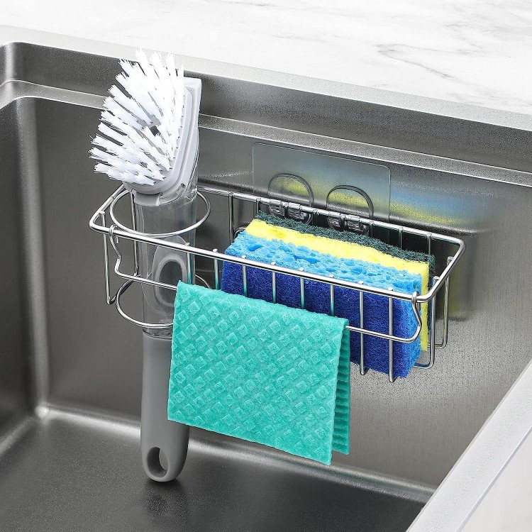 3-In-1 Sponge Holder for Kitchen Sink, Hanging Sink Caddy Organizer Rack