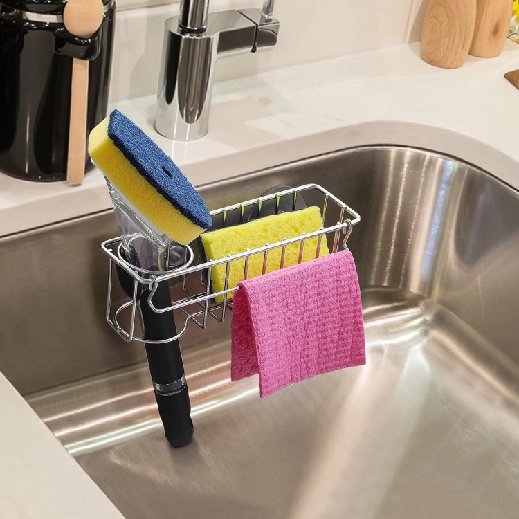 3-In-1 Sponge Holder for Kitchen Sink, Hanging Sink Caddy Organizer Rack