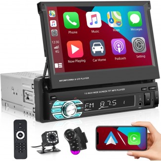 Hikity Apple Carplay Android Auto Single Din Car Stereo Radio, 7 Inch Flip Out Touch Screen Bluetooth