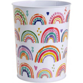 Allure Home Creation Rainbow Hearts Metal Wastebasket-Compact Size